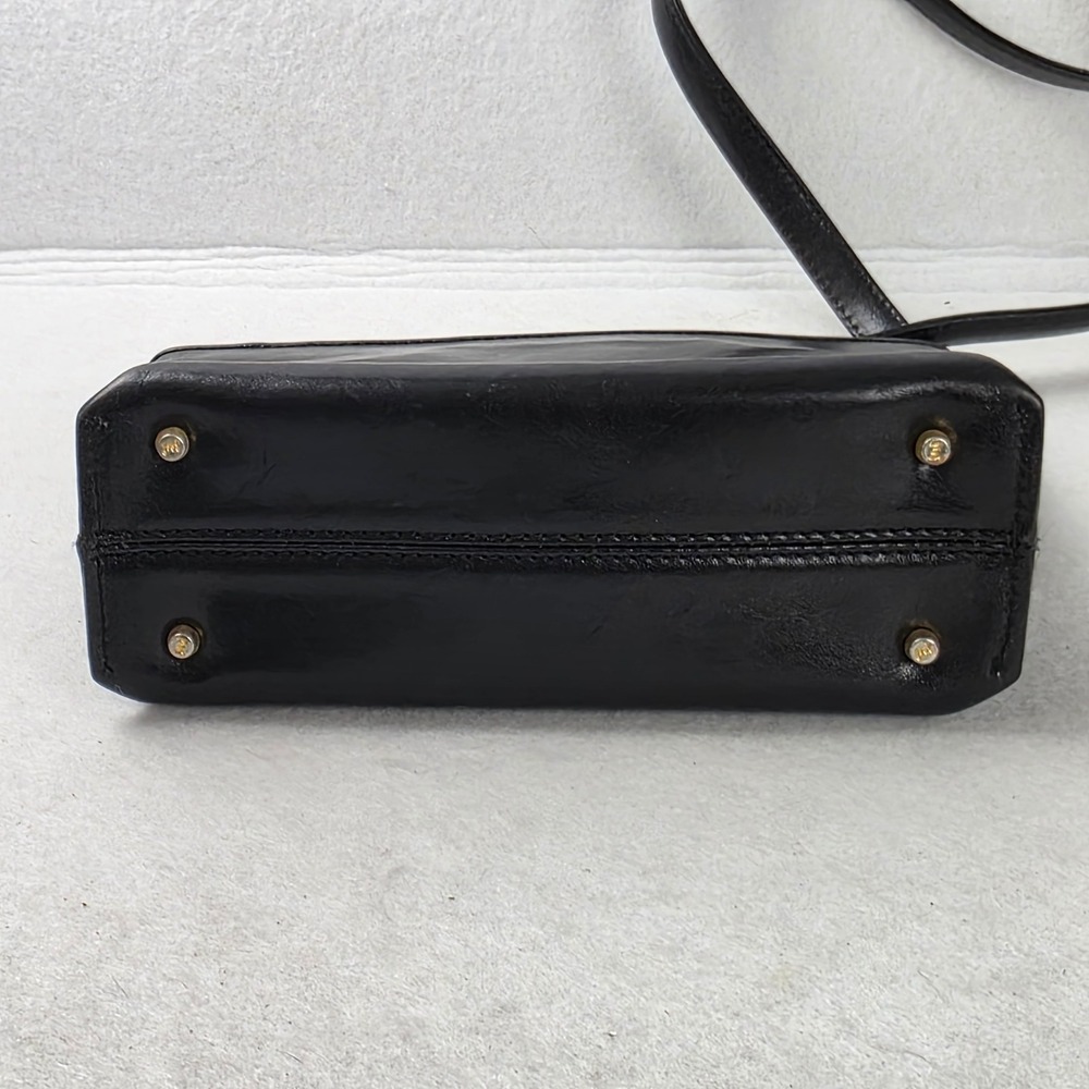 Vintage Monsac Black Leather Shoulder Bag Small Zip Top Minimalist Purse - Picture 6 of 12